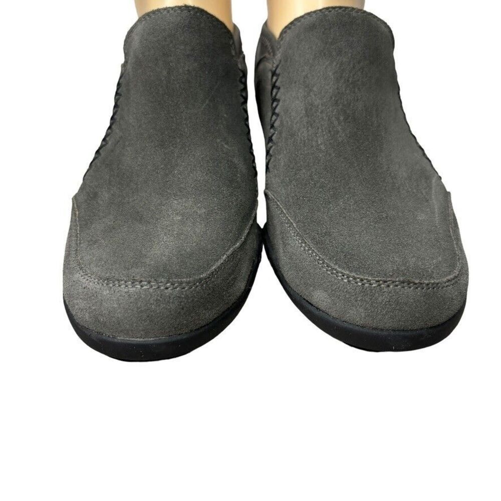 Aerosoles Gray Suede Black Accent Slip on Mid Wedge Bootie Womens Size 7 M - Picture 3 of 11